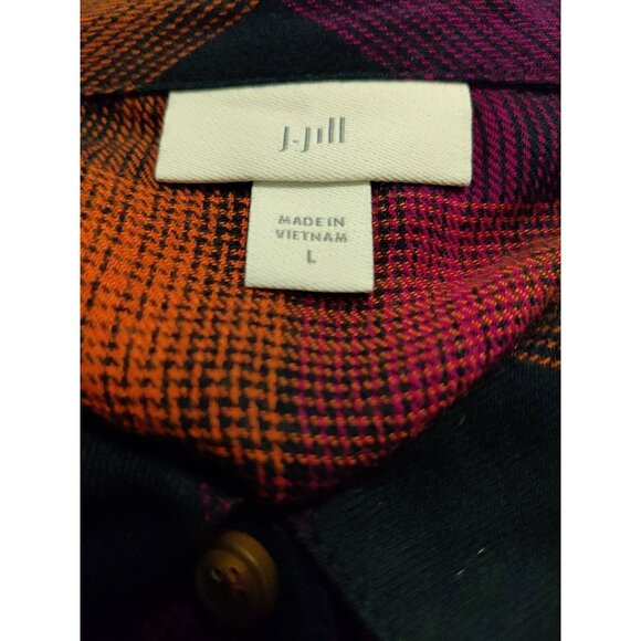 J Jill Flannel Button Up Shirt Lightweight Orange Purple Navy Blue Large - Picture 8 of 8